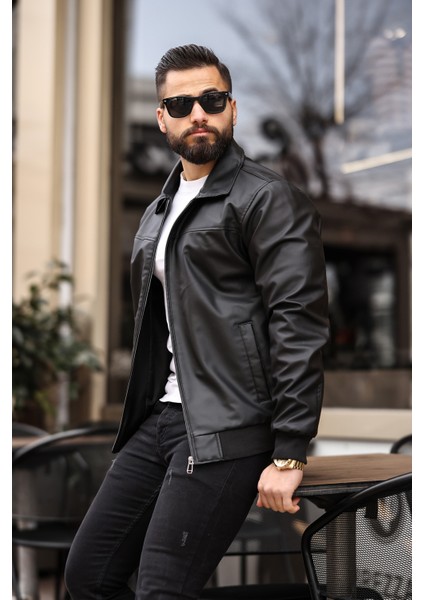 BearGlam Erkkplo Erkek Polo Yaka Deri Ceket fiyatları