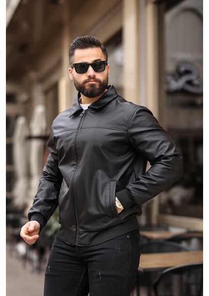 BearGlam Erkkplo Erkek Polo Yaka Deri Ceket fırsatları