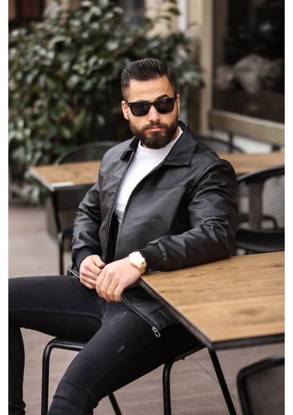 BearGlam Erkkplo Erkek Polo Yaka Deri Ceket indirimleri