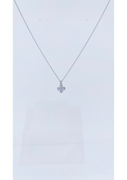 Gümüş Kolye 925 Ayar Gümüş Kolye Zirkon Taşlı Yonca BOY:40CM+ Uzatma fırsatları