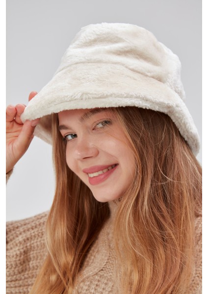 Peluş Bucket Kadın Balıkçı Şapkası Yumuşak ve Tüylü Kadın Şapkası