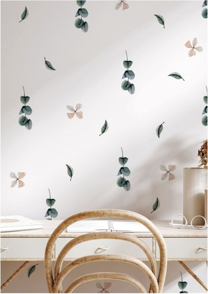 Renkli botanik yaprak ve çiçek duvar stickerı, çocuk ve ev dekorasyonu için ideal