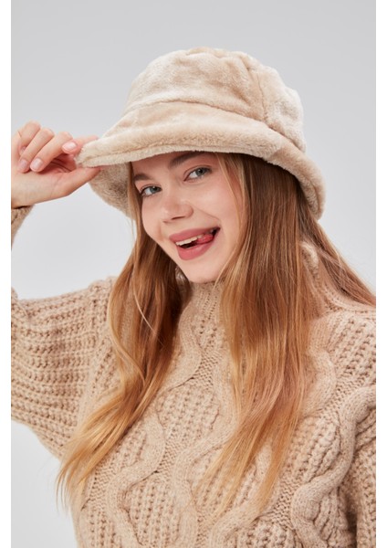 Peluş Bucket Kadın Balıkçı Şapkası Yumuşak ve Tüylü Kadın Şapkası