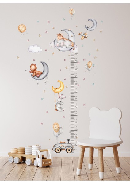 Sevimli hayvanlar temalı boy ölçer ve duvar dekor sticker seti, 5+ parça, çok renkli