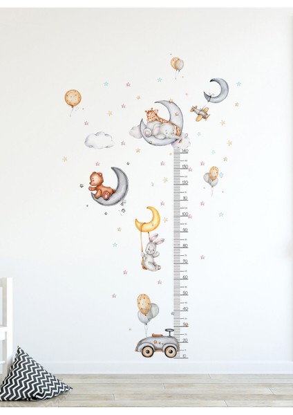Sevimli hayvanlar temalı boy ölçer ve duvar dekor sticker seti, 5+ parça, çok renkli fiyatları