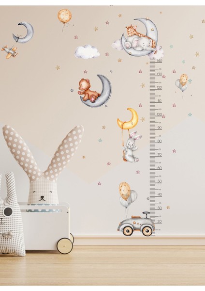 Sevimli hayvanlar temalı boy ölçer ve duvar dekor sticker seti, 5+ parça, çok renkli modelleri