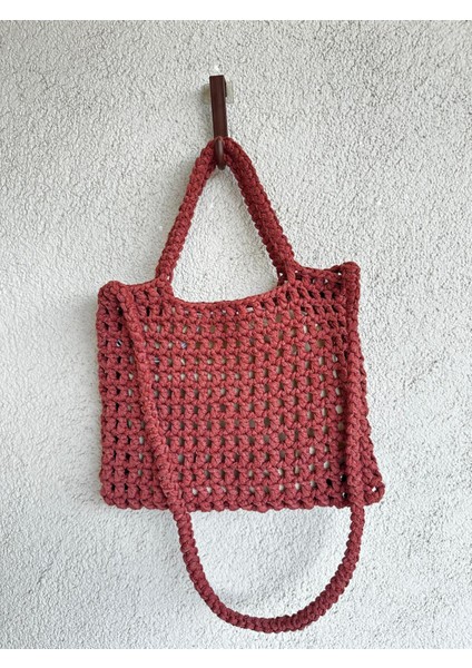 El Örgüsü File Kroşe Çanta Kiremit Rengi /Crochet Bag