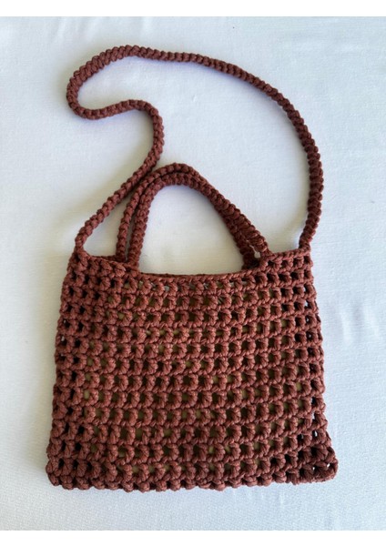 El Örgüsü File Kroşe Çanta Kiremit Rengi /Crochet Bag