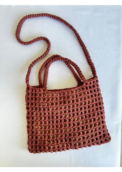 El Örgüsü File Kroşe Çanta Kiremit Rengi /Crochet Bag