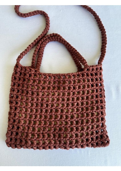 El Örgüsü File Kroşe Çanta Kiremit Rengi /Crochet Bag