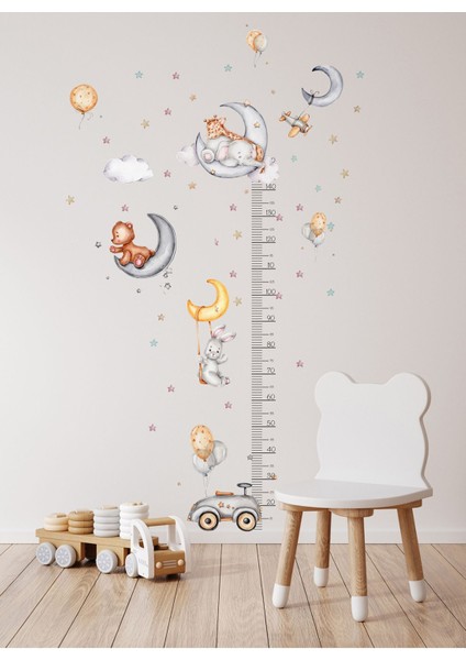 Sevimli hayvanlar temalı boy ölçer ve duvar dekor sticker seti, 5+ parça, çok renkli fırsatları