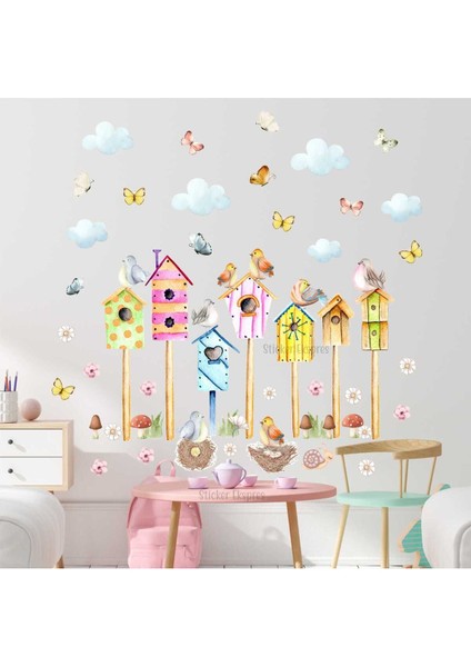 Çocuk odası kuş temalı renkli duvar sticker seti, eğlenceli ve şık dekorasyon parçası fiyatları