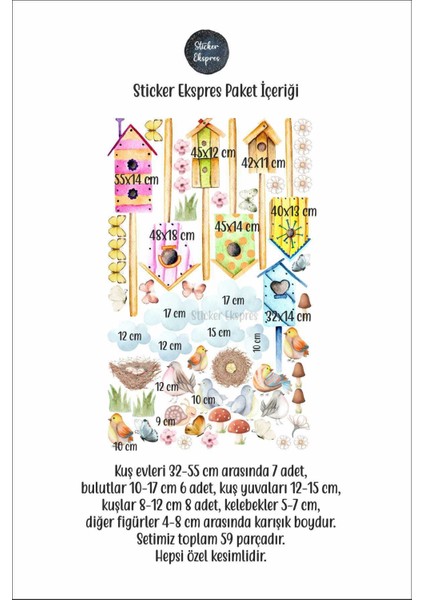 Çocuk odası kuş temalı renkli duvar sticker seti, eğlenceli ve şık dekorasyon parçası modelleri