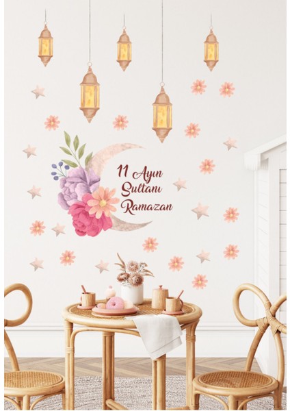 Çiçekli Renkli Cam Sarkıt Fenerli Dekor Seti, Salon ve Oturma Odası için güzel süsler