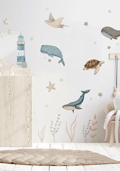 Renkli Bebek Balinalar Çocuk Odası Duvar Stickerı, Eğlenceli ve Şık Dekorasyon Parçası