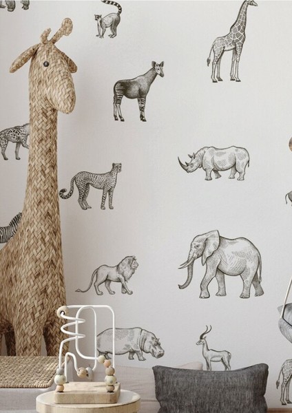 Renkli vahşi hayvanlar çocuk odası duvar çıkartması, eğlenceli ve canlı dekor seçeneği fiyatları