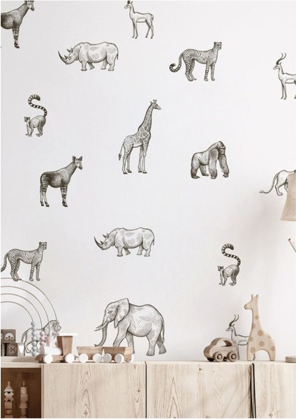 Renkli vahşi hayvanlar çocuk odası duvar çıkartması, eğlenceli ve canlı dekor seçeneği modelleri