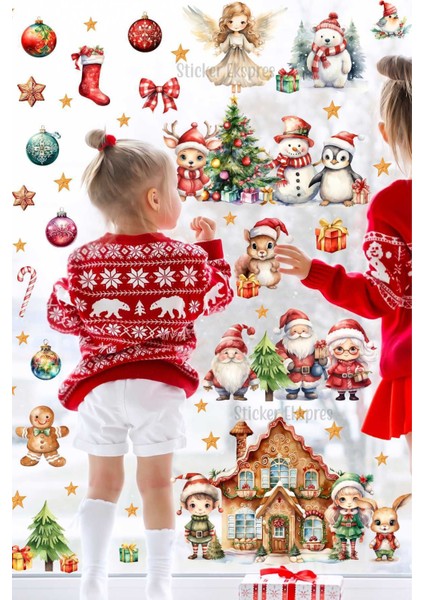 Yılbaşı Temalı Renkli Cam Kapı ve Duvar Sticker Seti, 5+ Parça, Figür Desenli, Çok Renkli fiyatları