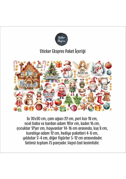 Yılbaşı Temalı Renkli Cam Kapı ve Duvar Sticker Seti, 5+ Parça, Figür Desenli, Çok Renkli fırsatları