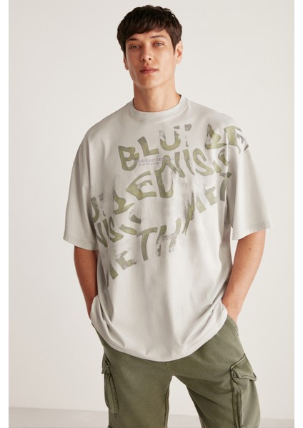 Bowıe Oversize Açık Gri T-Shirt