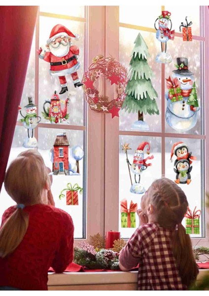 Renkli yılbaşı cam süsleri, Noel Baba ve kardan adam figürleri, 5+ parçalı set