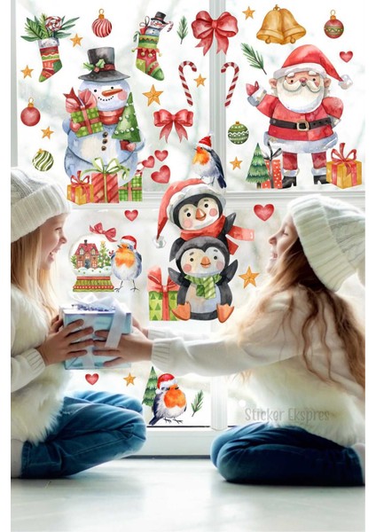 Yılbaşı temalı renkli kardan adam ve süsler seti, cam ve duvar sticker, 5+ parça fiyatları