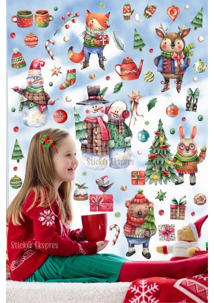 Renkli Kardan Adam ve Arkadaşlar Duvar Seti, 5+ Parça, Yılbaşı Temalı, Figür Desenli