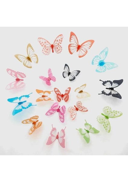 Renkli 3D Çift Kanatlı Kelebek Duvar Stickerleri, 5+ Parça, Ev Dekoruna Uygun