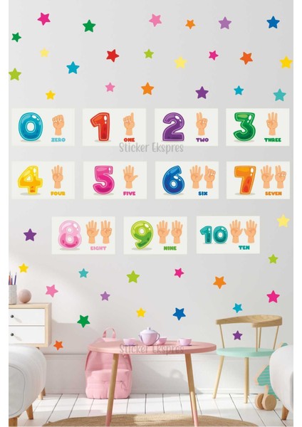 Eğitici Rakamlar ve Eller Temalı Çok Renkli Dekoratif Sticker Seti (5+ parça)