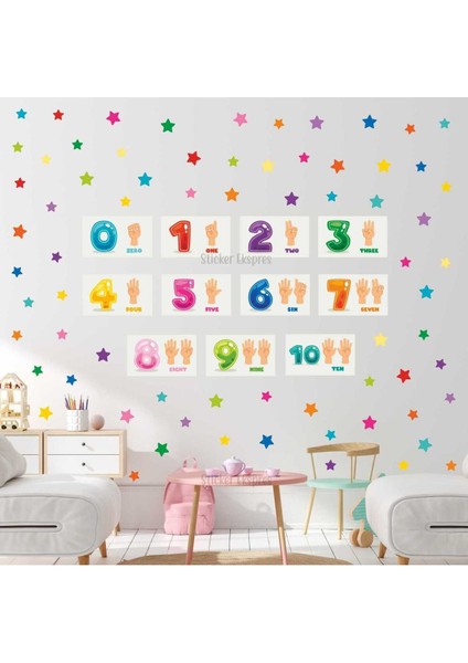 Eğitici Rakamlar ve Eller Temalı Çok Renkli Dekoratif Sticker Seti (5+ parça) fiyatları