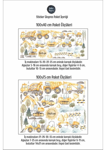 Canlı Sarı İş Makinaları Çocuk Odası Duvar Sticker Seti, Renkli ve Eğlenceli Dekorasyon modelleri