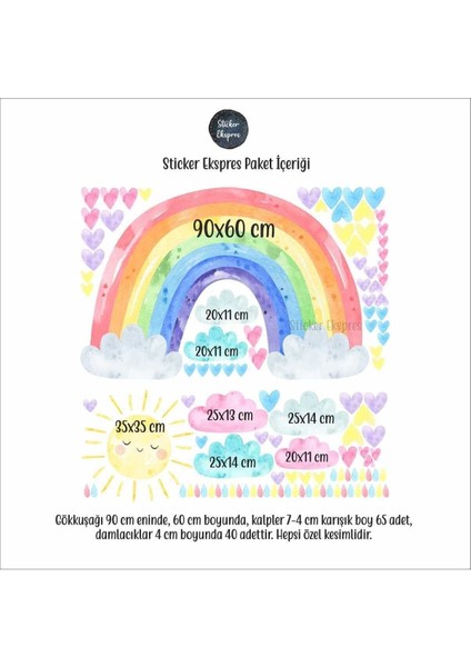 Renkli gökkuşağı ve bulutlar çocuk odası duvar sticker seti, eğlenceli ve sevimli tasarım indirimleri