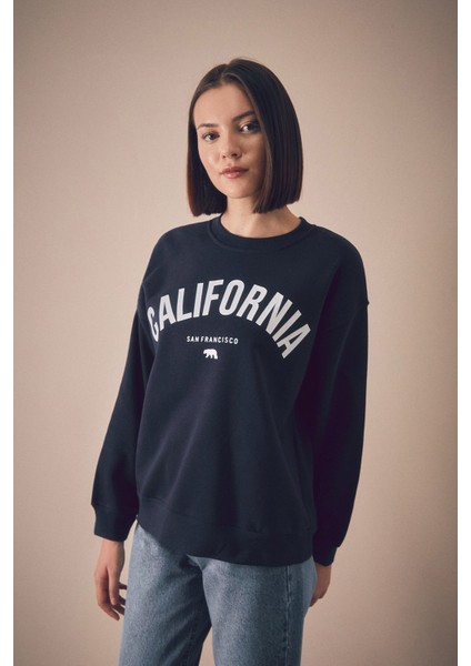 California Baskılı Bisiklet Yaka Sweatshirt