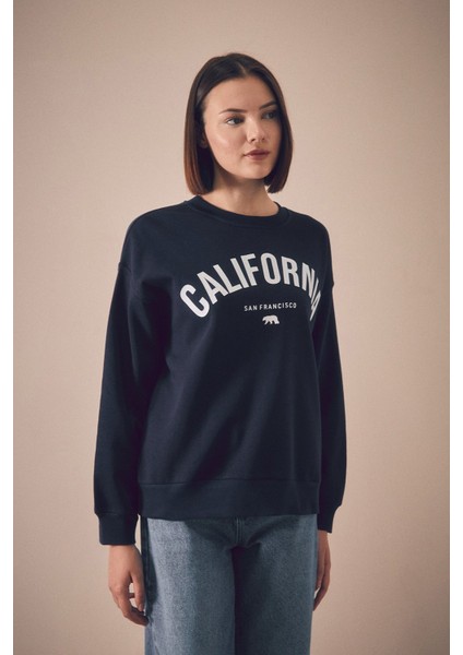 California Baskılı Bisiklet Yaka Sweatshirt modelleri