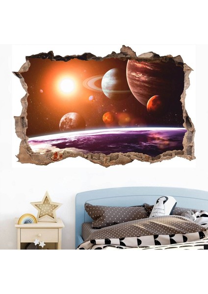 Çok Renkli 3D Gezegenler Duvar Sticker, Parça Sayısı: 1, Modern ve Detaylı Tasarım