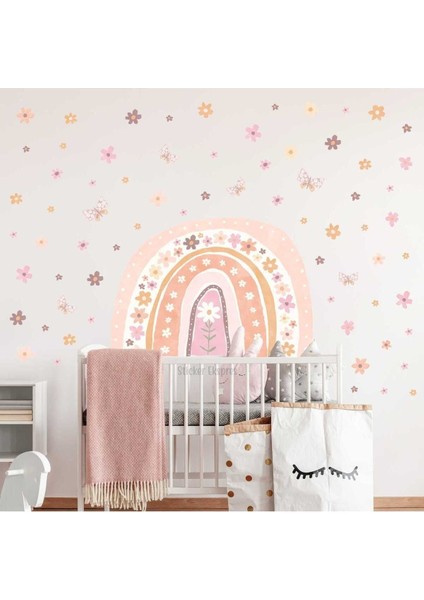 Renkli Çiçek ve Kelebekli Çocuk Odası Duvar Sticker Seti, 5+ Parça fiyatları