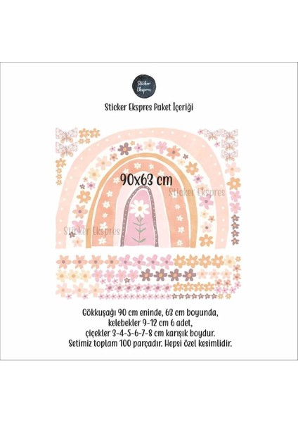 Renkli Çiçek ve Kelebekli Çocuk Odası Duvar Sticker Seti, 5+ Parça modelleri