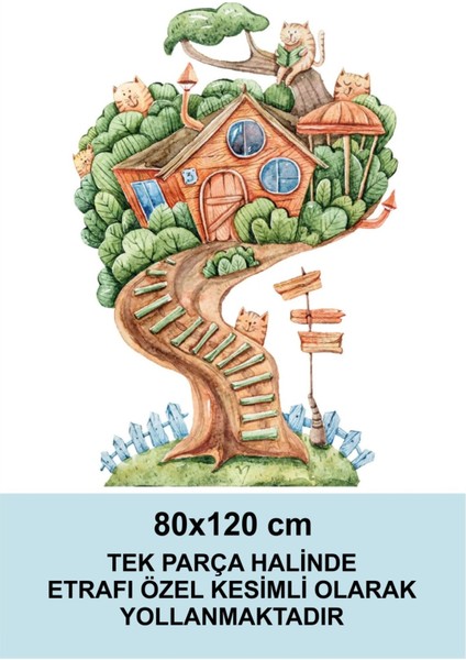 Renkli Suluboya Ağaç Ev Duvar Sticker Seti, Kendinden Yapışkanlı, Çocuk Odası İçin Parça modelleri