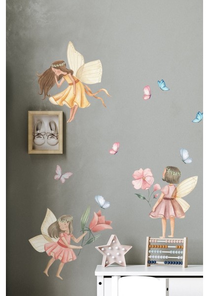Renkli Çiçek ve Kelebekler Çocuk Odası Duvar Sticker Seti, Eğlenceli ve renkli dekorasyon fiyatları