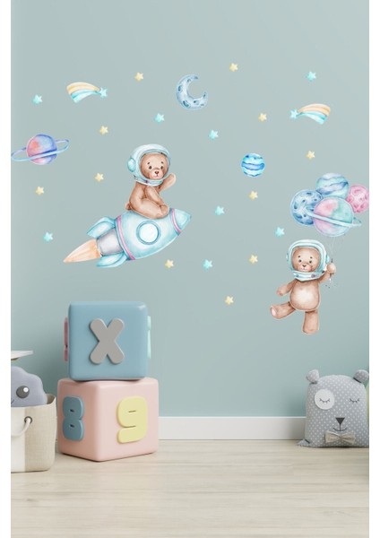 Renkli Uzay Temalı Çocuk Odası Duvar Stickerları Seti, Eğlenceli ve Neşeli Dekorasyon fiyatları