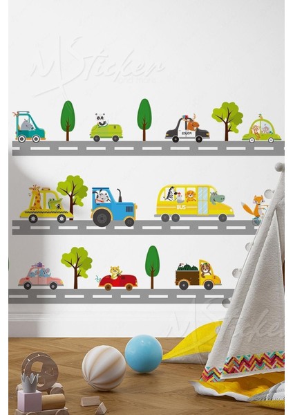 Çocuk odası renkli duvar sticker seti, doğal detaylar, 5+ parça, çok renkli, eğlenceli dekor