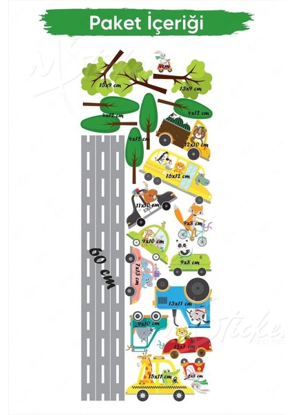 Çocuk odası renkli duvar sticker seti, doğal detaylar, 5+ parça, çok renkli, eğlenceli dekor modelleri