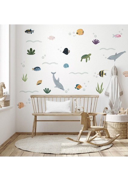 Çocuk Odası Renkli Deniz Altı Canlıları Duvar Sticker, Minik Balıklar Dekorasyon modelleri