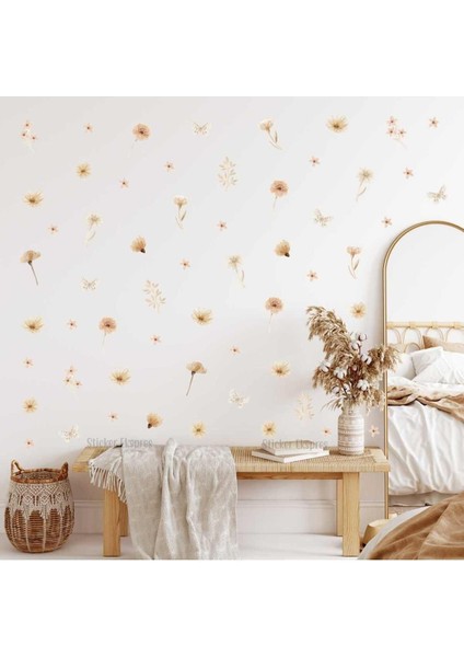 Pastel Renkli Boho Çiçekler Duvar Sticker Seti, 5+ Parça, Bebek ve Çocuk Odası Dekoru fiyatları