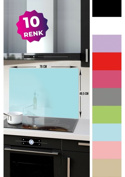 Pudra Mavi Düz Cam Ocak Arkası Koruyucu 49,5x76 cm Çok Renkli
