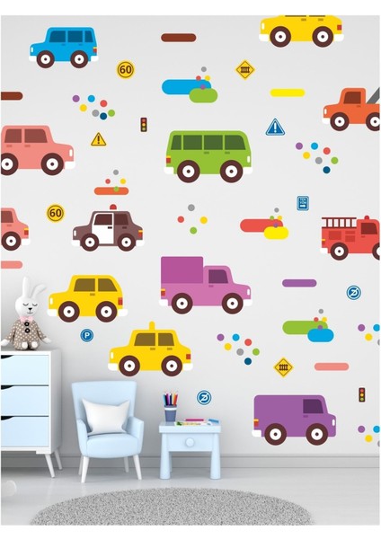 Arabalar Çocuk Odası Sticker Seti Puantiyeler Sticker ve Çizgiler Sticker