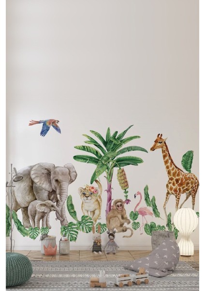 Renkli Tropikal Yapraklar 30 Parça Büyük Boy Duvar Sticker Seti, Şık Dekorasyon