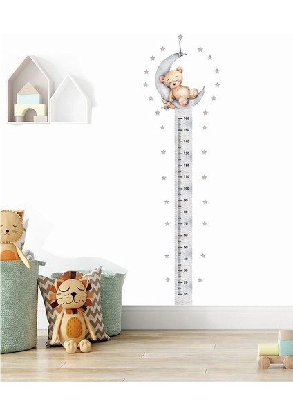 Renkli Ayıcık Boy Ölçer Duvar Dekoru Seti, Çocuk Odası Aksesuarları, 5+ Parça