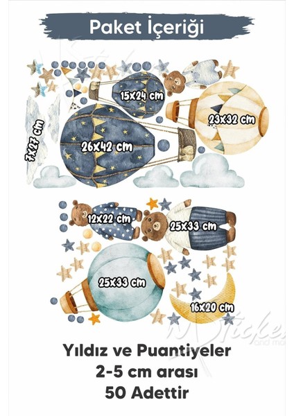 Rüya Gibi Çocuk Odası Duvar Sticker Seti, Renkli Ayıcıklar ve Uçan Balonlar, 5+ Parça modelleri