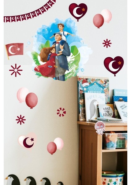 23 Nisan Temalı Renkli Çocuk Odası Duvar Süsleme Sticker Seti, 5+ Parça